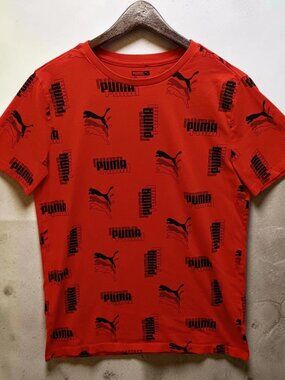 Puma Boys Shirt XL 18-20 Red Short Sleeve All Over Logo Special Edition Rare Y2K